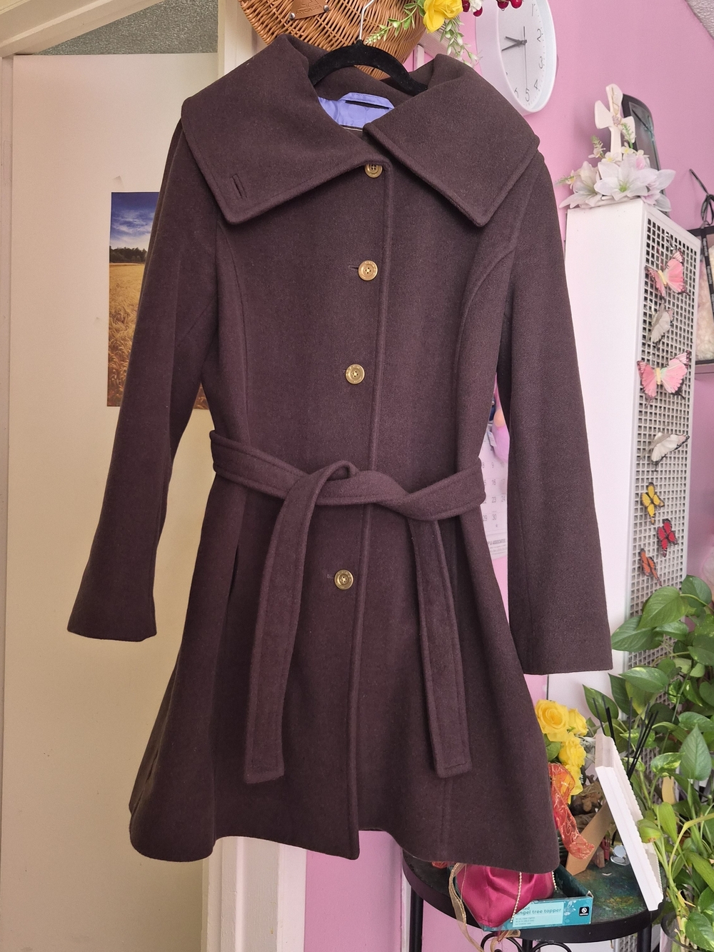 Coach Chocolate Brown Belted Wool-Blend Trench Coat